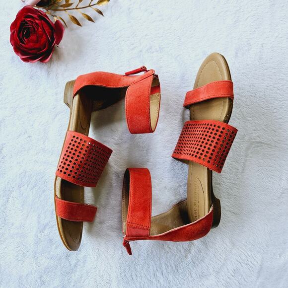 🦃 Isaac Mizrahi Highline United Dance Coral Ankle Strap Sandal Leather 6.5 - Picture 2 of 11